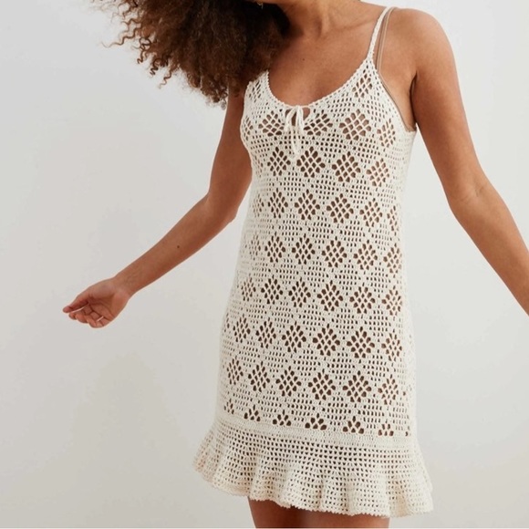 Aerie Cream Medium Crotchet Spaghetti Strap Tie Swim Coverup - Picture 1 of 6